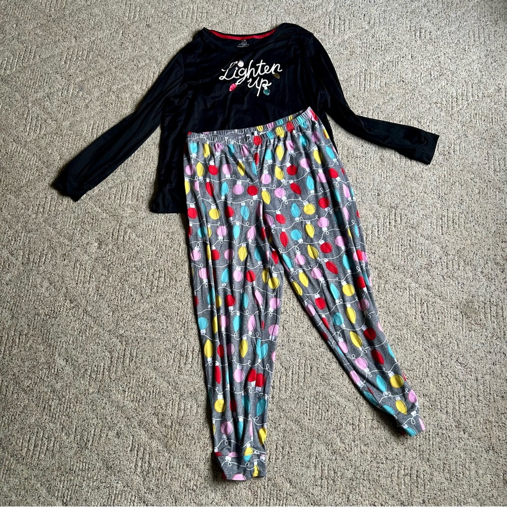 Gray Pants with Festive Light Print